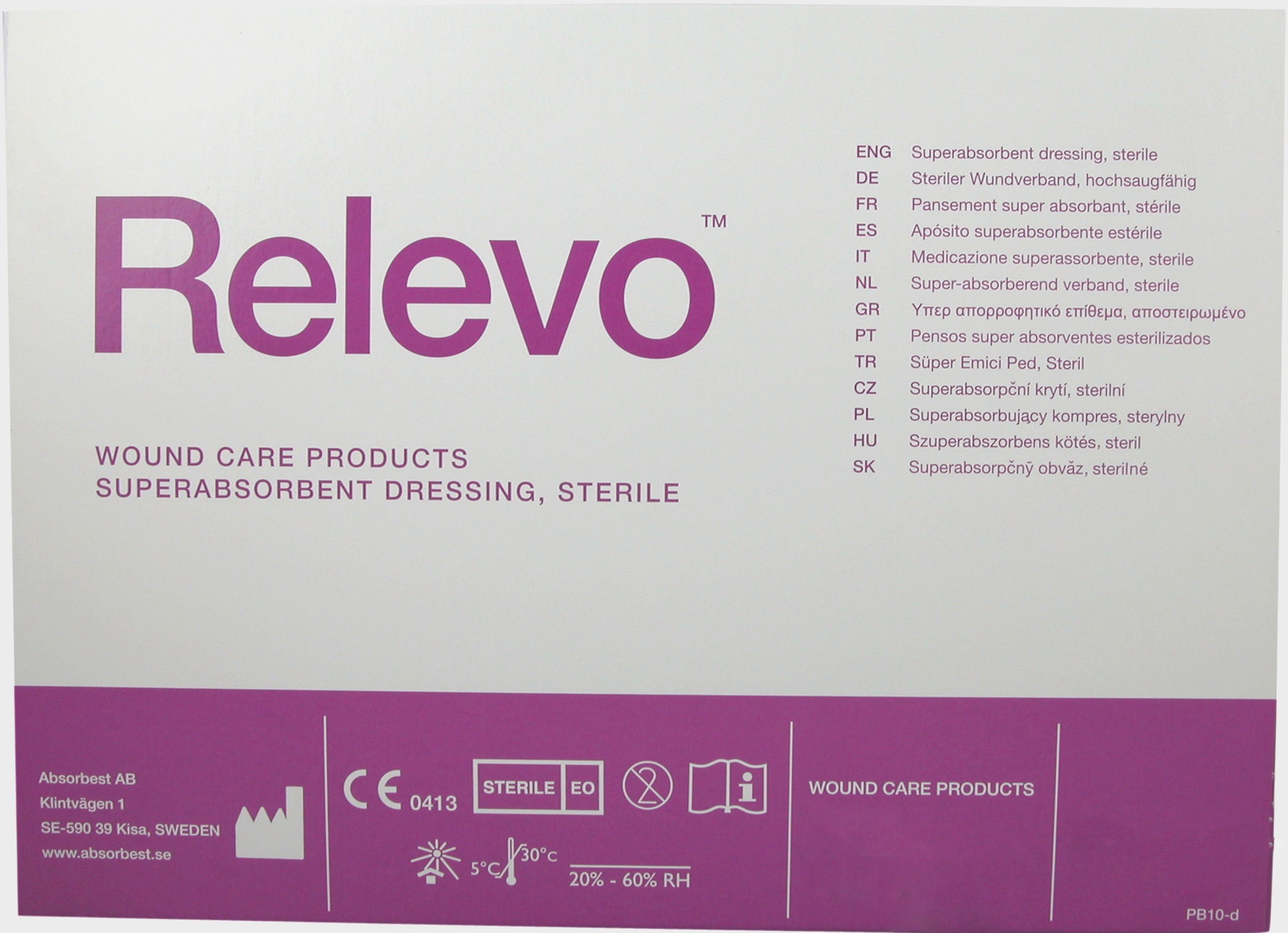 Relevo Absorbent Dressing 10 x 22cm. Box of 50