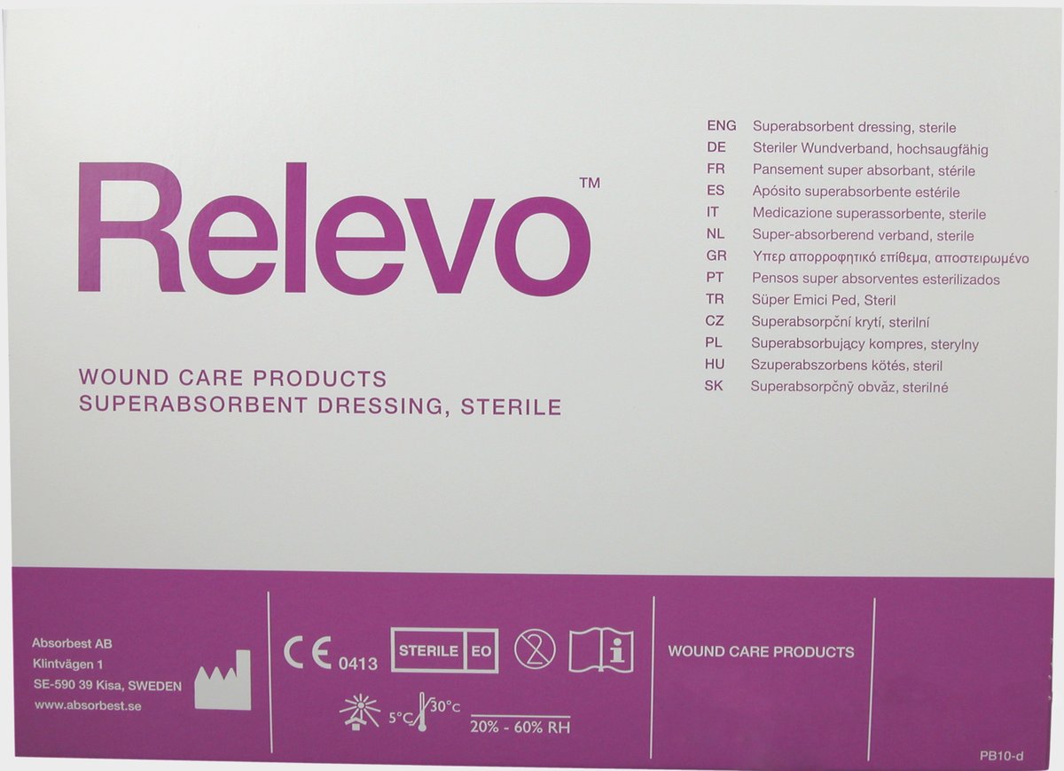 Relevo Super Absorbent Dressing 10cm x 10cm. Box of 10
