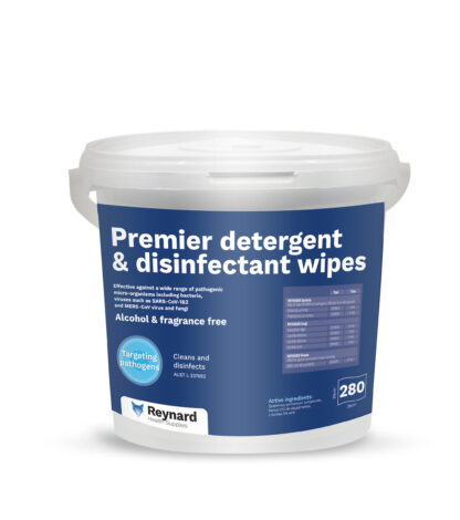 Reynard Premier Detergent & Disinfectant Wipes 25 x 28cm.Tub of 280 wipes 