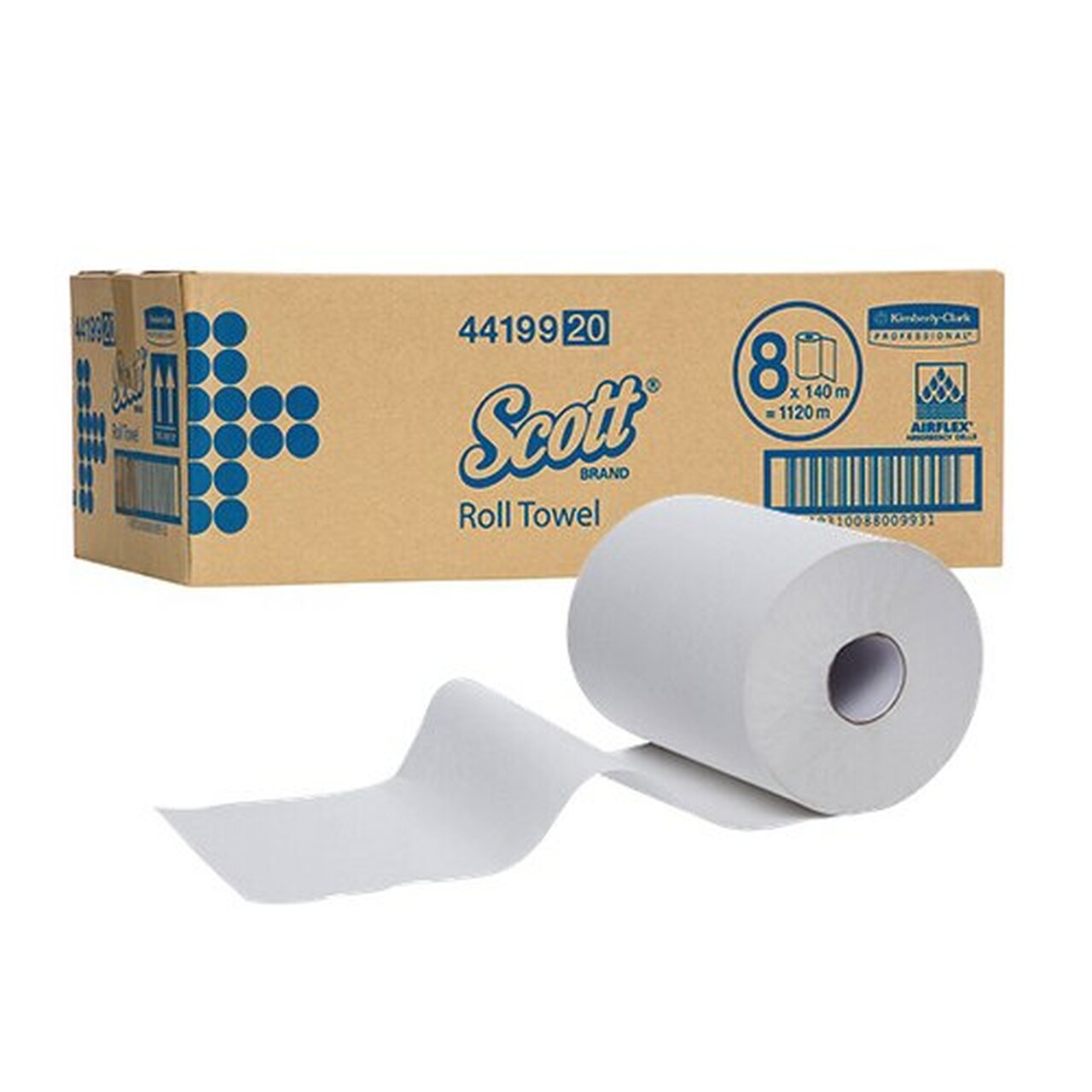 Scott Long Hand Towel Roll White 18cm x 140m. Box of 8