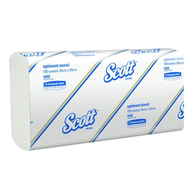 Scott Optimum Interleaved Hand Towel White 24cm x 24cm. Box of 16 Packs of 150 Sheets