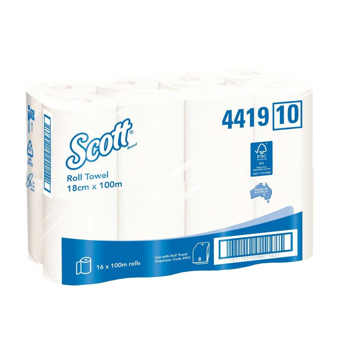 Scott Towel Roll White 18cm x 100m. Pack of 16
