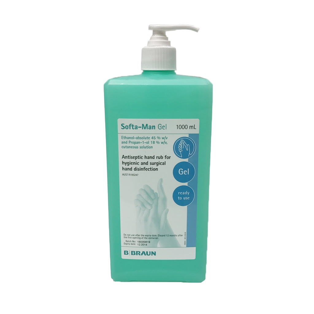 Softa-Man Alcohol Hand Prep & Disinfectant Gel 1000ml Pump
