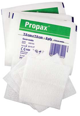 SterilePropaxGauzeSwabs8Ply75CmX75Cm150PacksOf5InDispenserBox