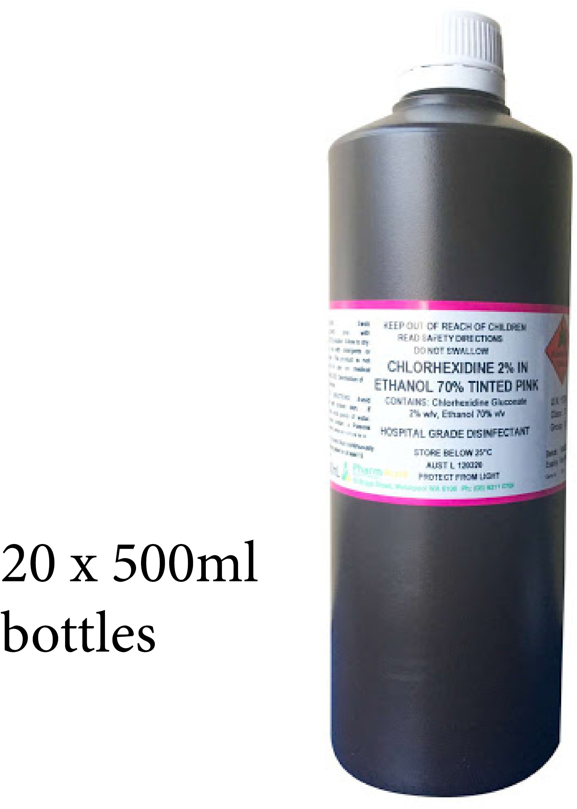 Surgi-Prep C+ 2% Chlorhexidine Gluconate & Ethanol 70% 500ml Bottle. Tinted Pink