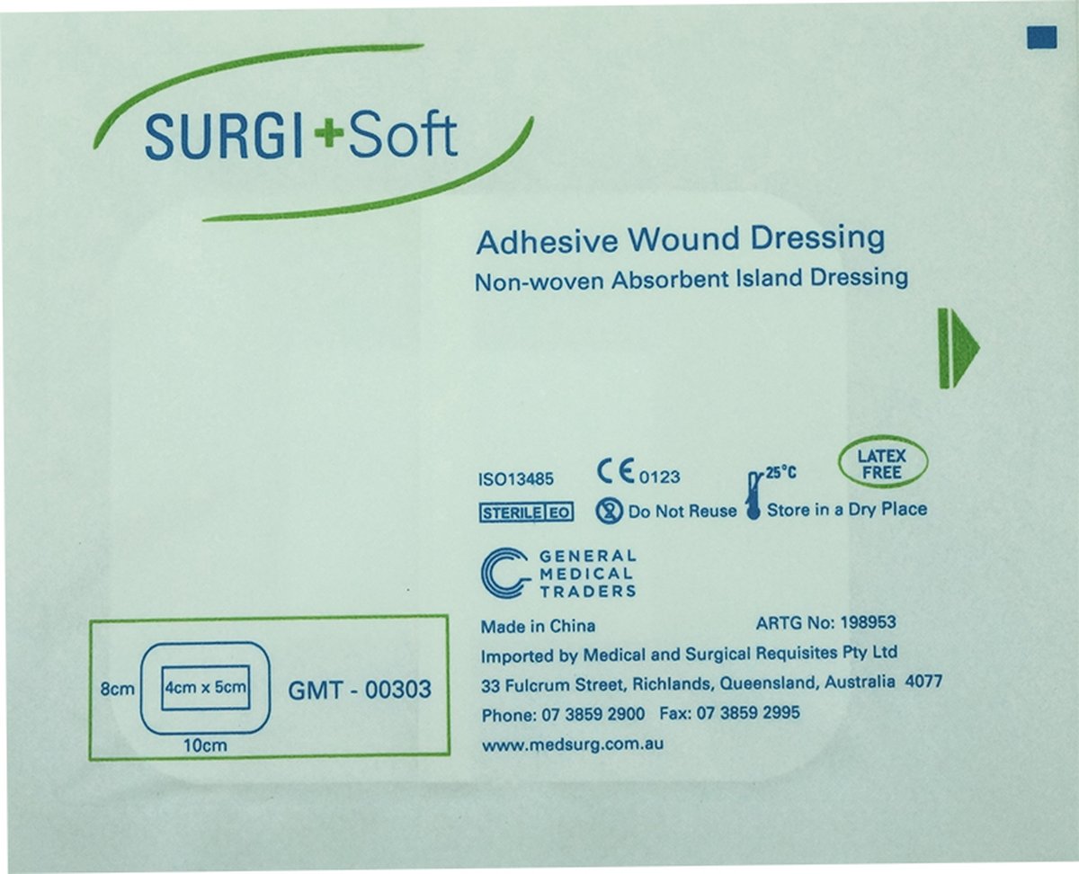  SURGISoft Non-Woven Island Dressing 10cm x 8cm. Box of 50