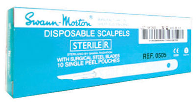 Swann Morton Disposable Sterile Scalpel Blade with Handle No.10. Box of 10