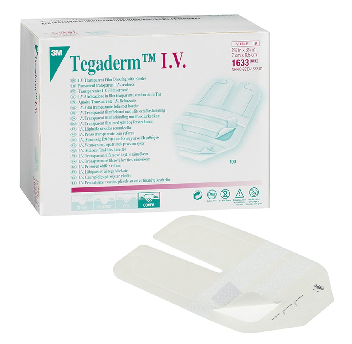 Tegaderm IV Transparent Film Dressing 7cm x 8.5cm. Box of 100