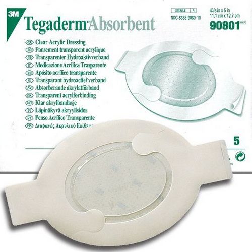 Tegaderm Oval Absorbent Clear Acrylic Adhesive Dressing 11.1cm x 12.7cm. Box of 5