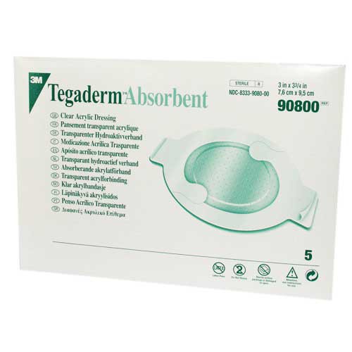 Tegaderm Oval Absorbent Clear Acrylic Adhesive Dressing 7.6cm x 9.5cm. Box of 5