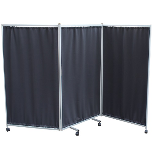 ThreePanelFoldingMobileScreenWithGreyFrameCharcoalGreyPolyesterCurtains