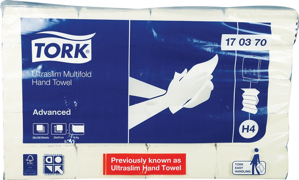 TorkAdvancedHandTowelUltraslimH4System1Ply24CmX21Cm20PacksOf150