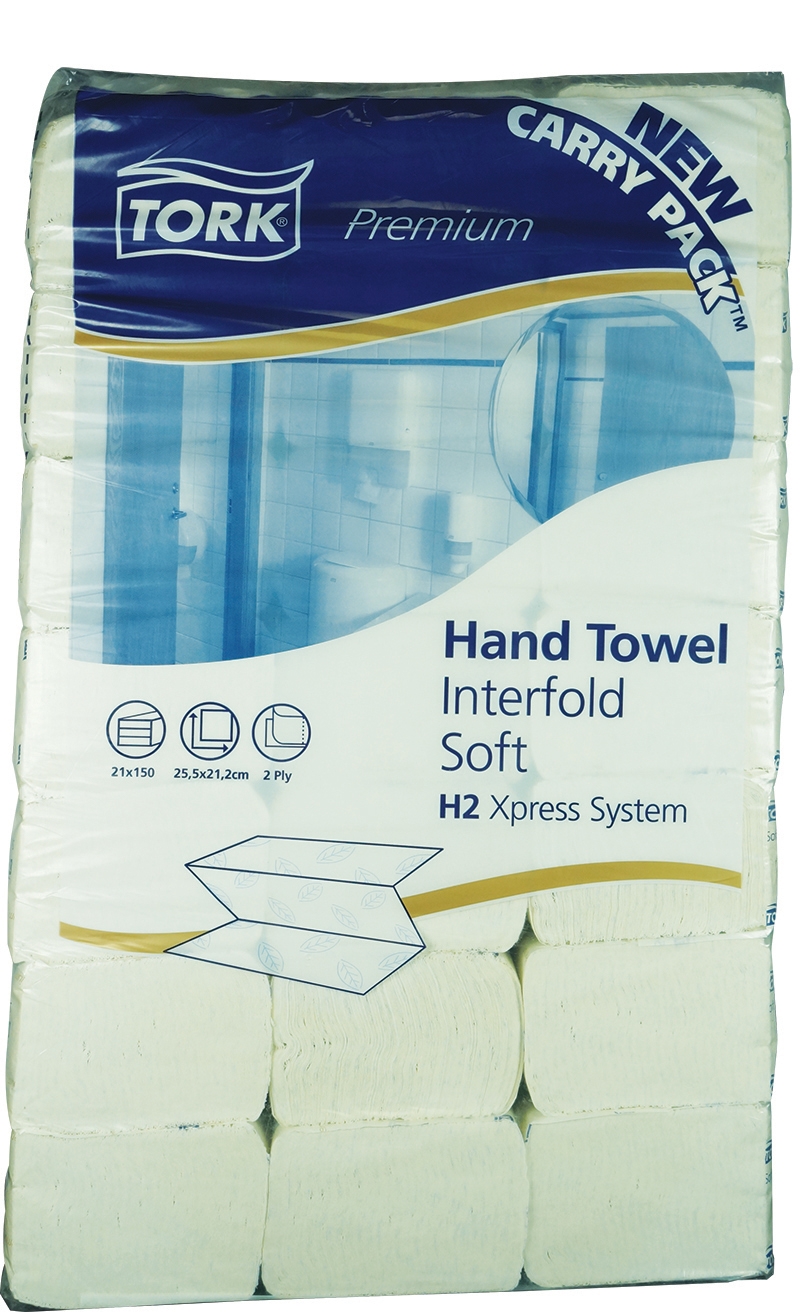 TorkPremiumHandTowelInterfoldSoft255CmX212Cm(H2)2Ply-White21PacketsOf150