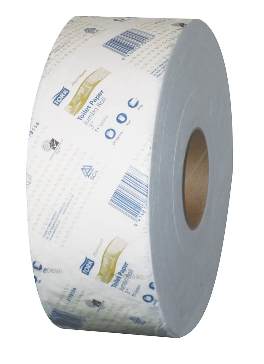 Tork Soft Jumbo Toilet Tissue Roll 2Ply 9cm x 300m T1 System. Box of 6 Rolls 