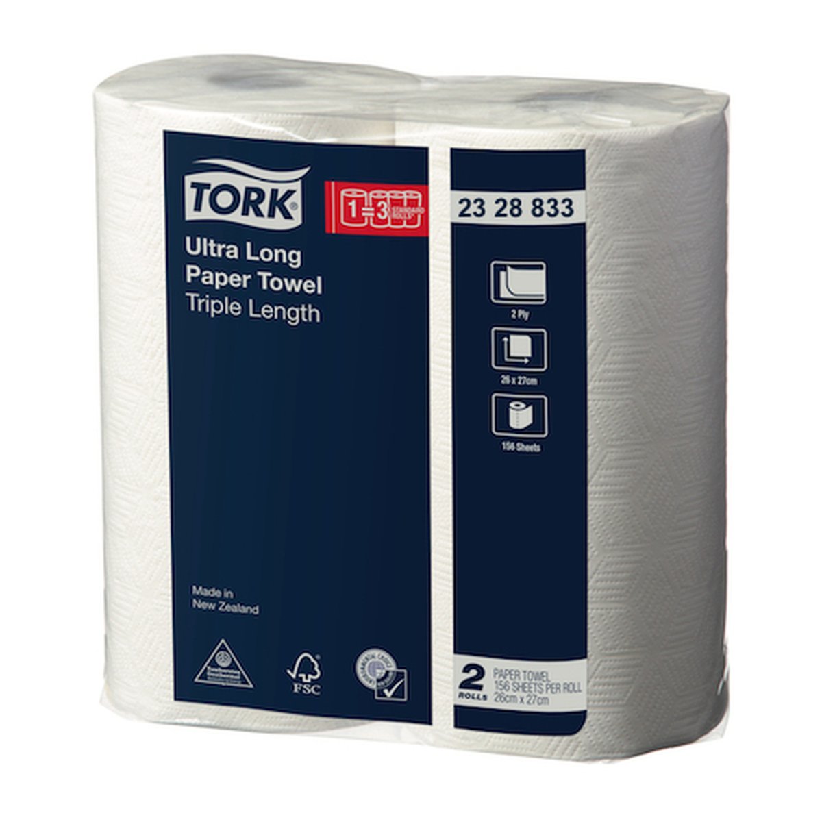 Tork Ultra Long Perforated Paper Towel 2Ply 26cm x 20.4cm, 156 Sheets/ 40.5m Roll. Box of 8 Rolls