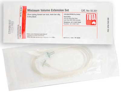 Tuta Minimum Volume Extension Set 75cm Tubing - Male L/L to Female L/L with Rotating Collar. Pack of 100
