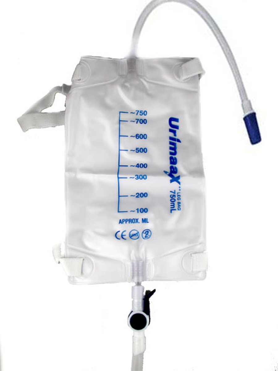 UrimaaX Urine Leg Bag 750ml with 30cm Inlet Tube and Flip-tap Bottom Outlet. Sterile Single