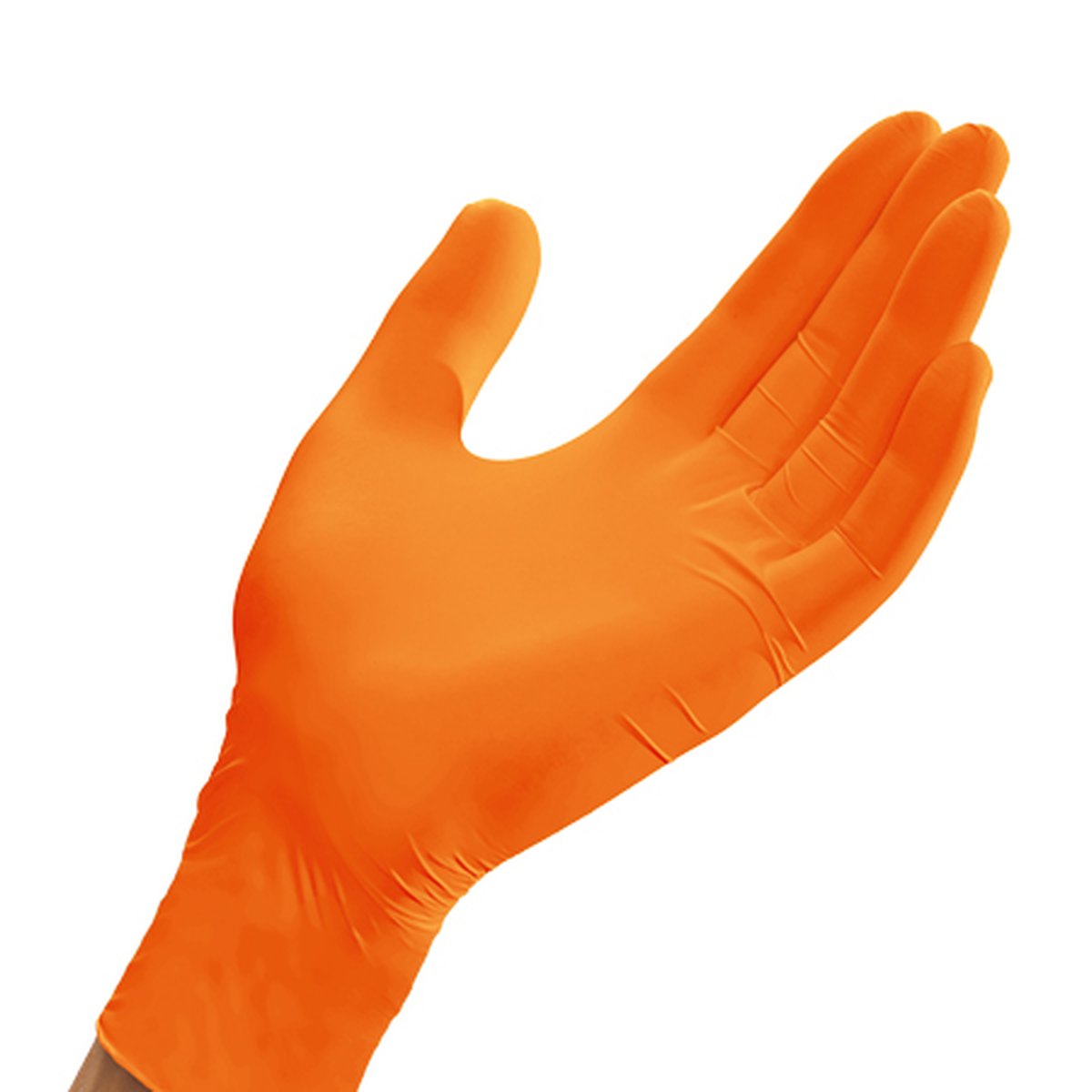 Vigor LC Nitrile Exam Gloves Orange Long Cuff Medium P/F. Box of 100