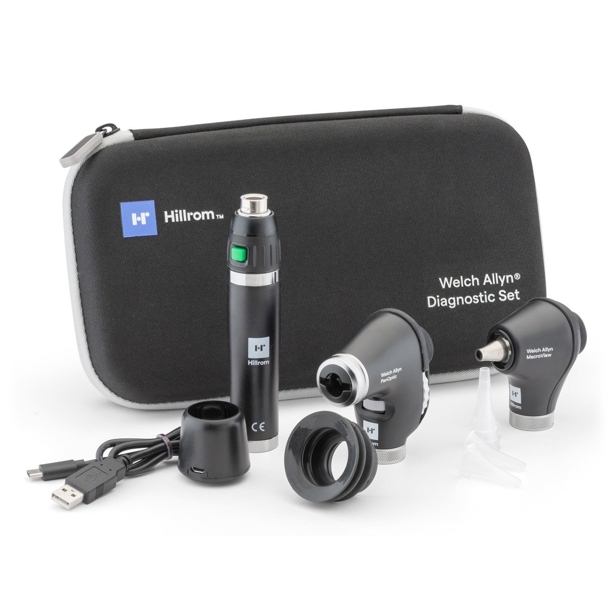 Welch Allyn Basic LED Diagnostic Set with PanOptic Basic, MacroView Basic, Li-ion USB Basic Handle & Charge Cable with Cup