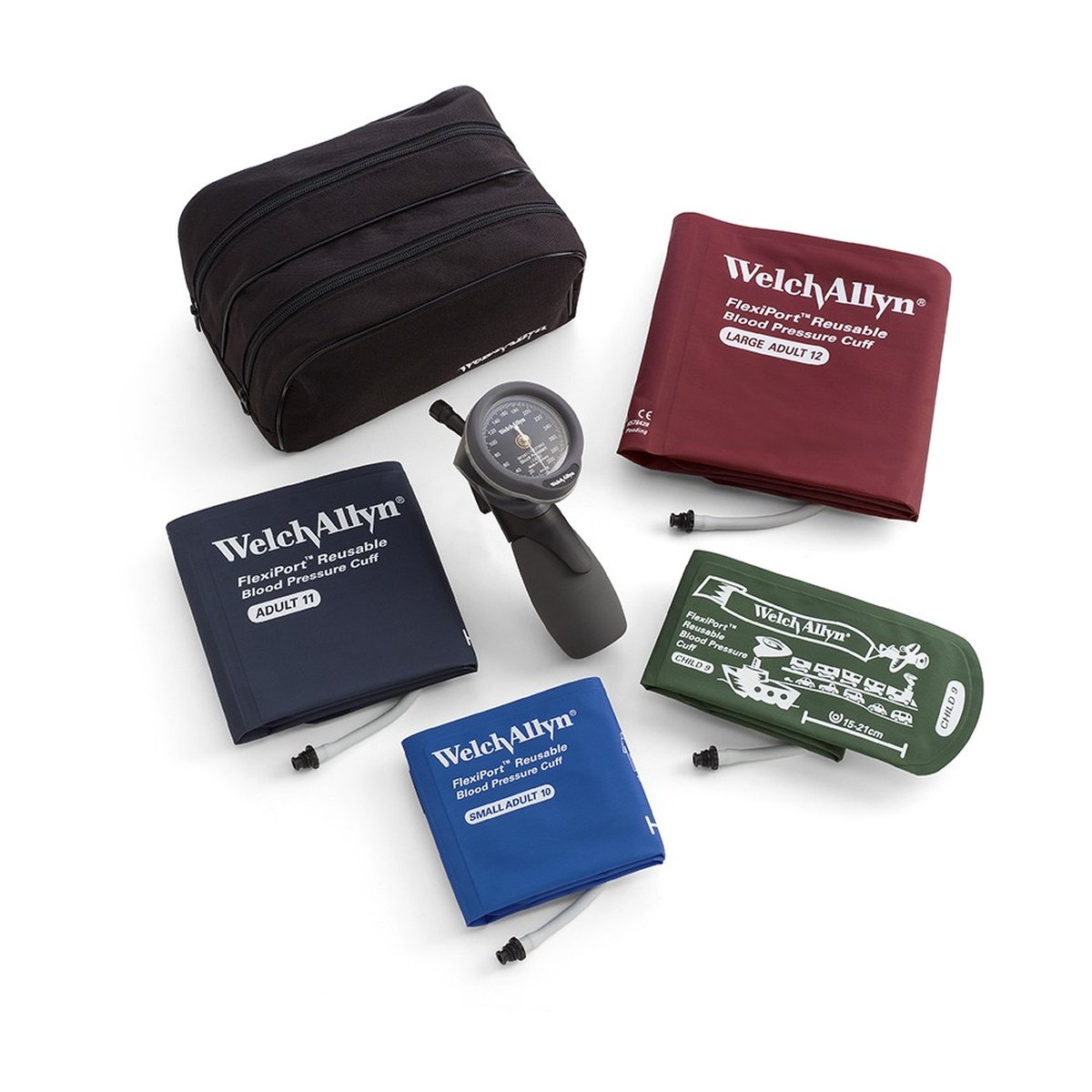 Welch Allyn DS66 Aneroid BP Unit Kit with Child, Small Adult, Adult & Large Adult Cuffs, in a Zipper Case