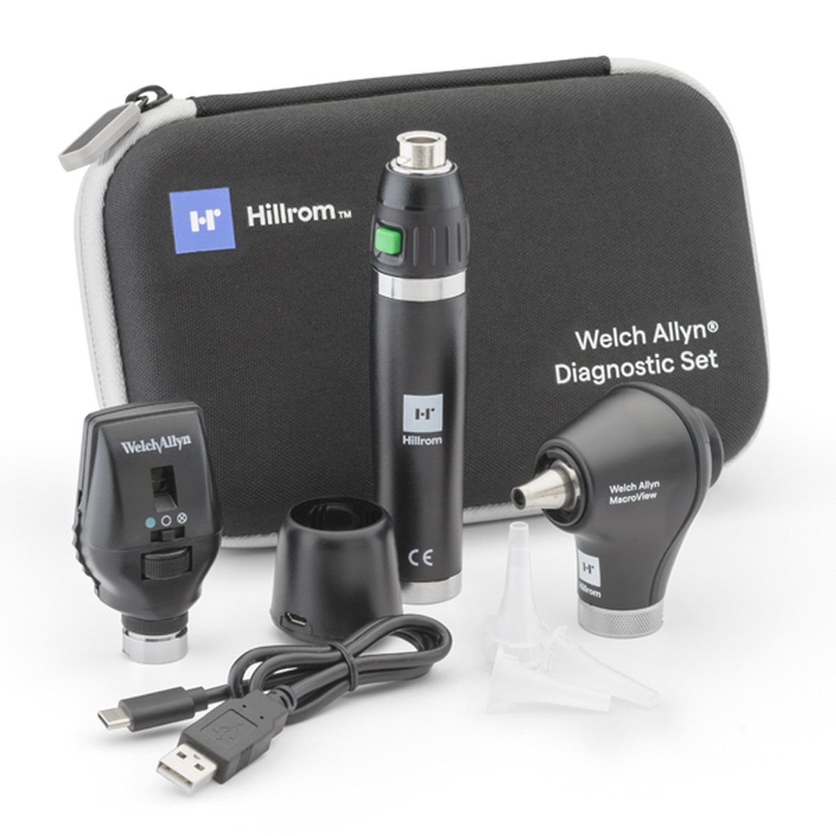 Welch Allyn LED Diagnostic Set with Coaxial Ophthalmoscope, MacroView Basic, Li-ion USB Basic Handle & Charge Cable with Cup