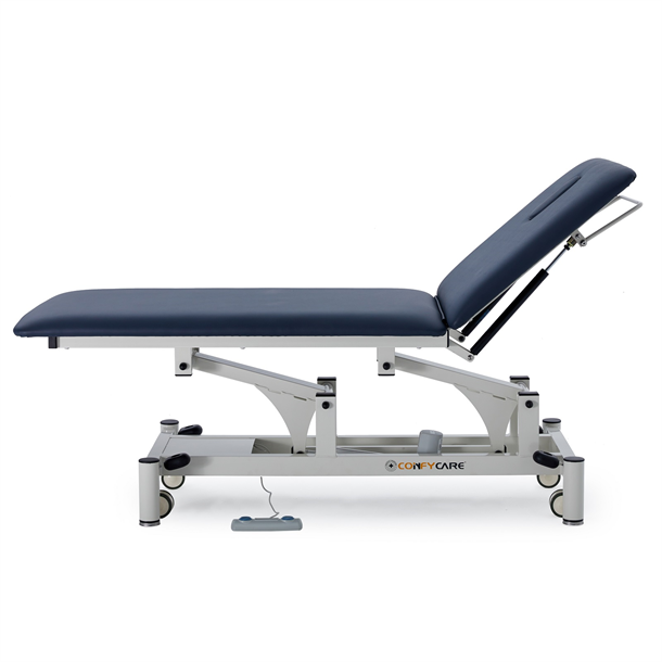 Pacific Medical 2 Section Electric Hi-Lo Exam Couch, Grey Upholstery, 71cm x 195cm 250kg SWL, Retractable Wheels