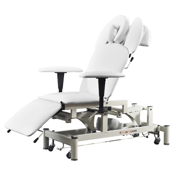 Pacific Medical 3 Section Electric Hi-Lo Aesthetics Chair- with Armrests, Headrest, One Motor, Castors, White Upholstery
