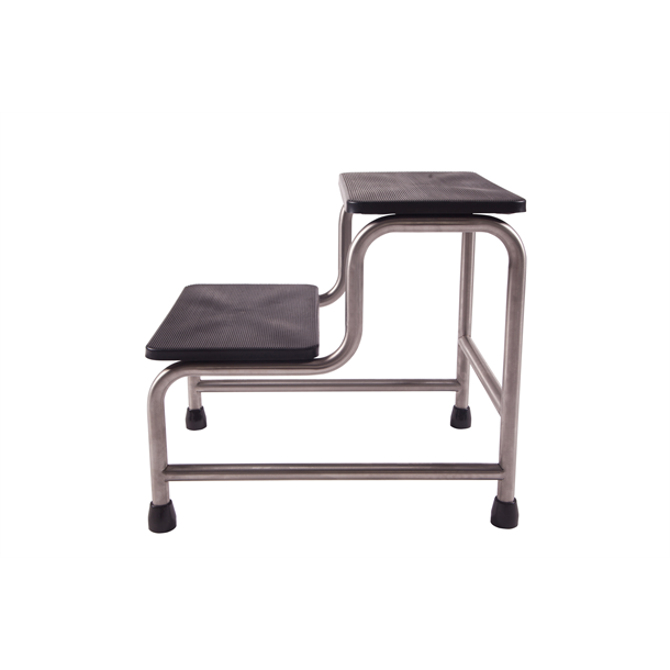 Pacific Medical Double Step-up Stool- Black Top with Stainless Steel Frame