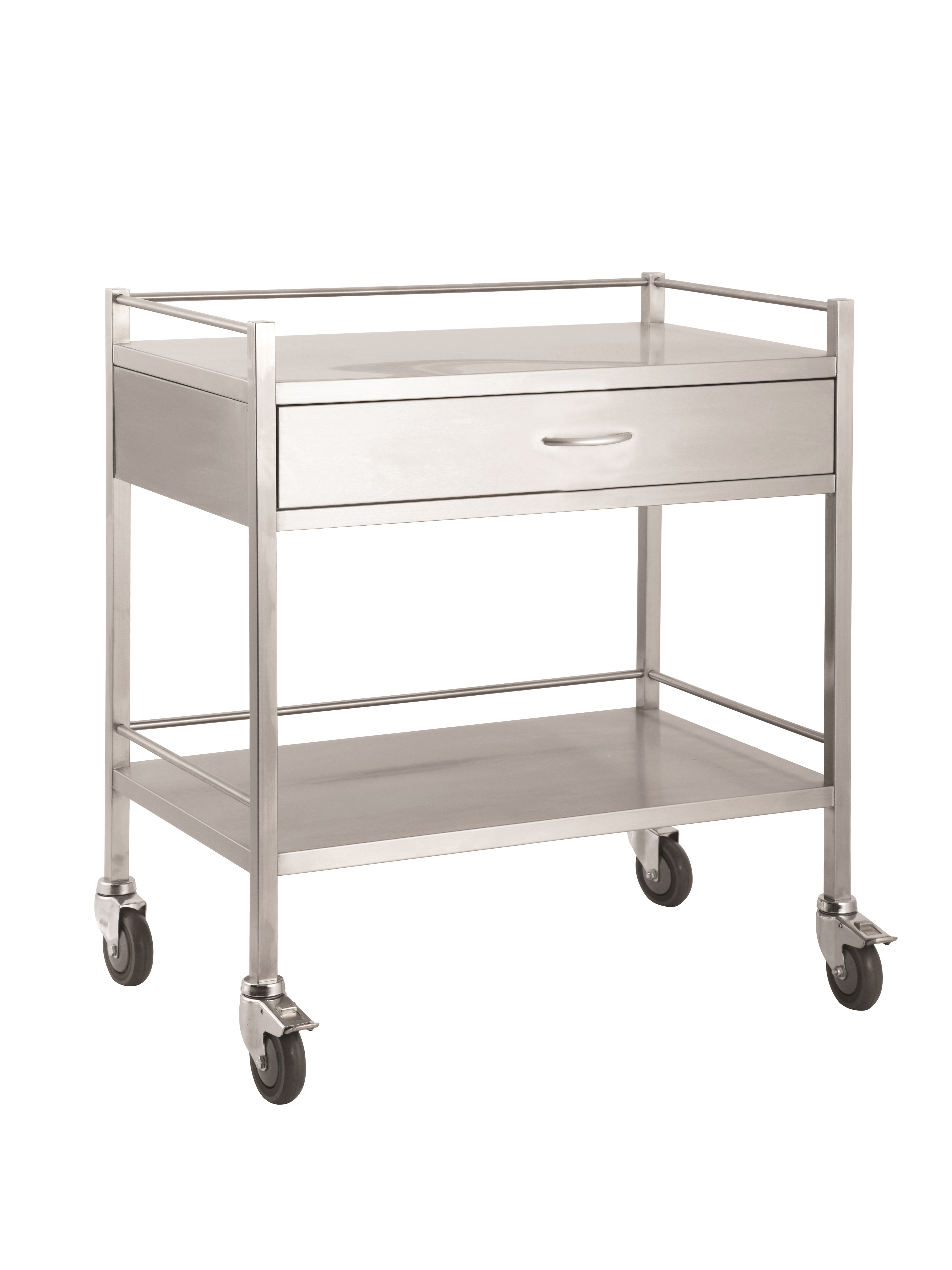 PacMed Instrument Trolley St/Sl 80 x 50 x90cm,1 x Full Width Drawer Top/Bottom Shelves, 2 Locking Wheels