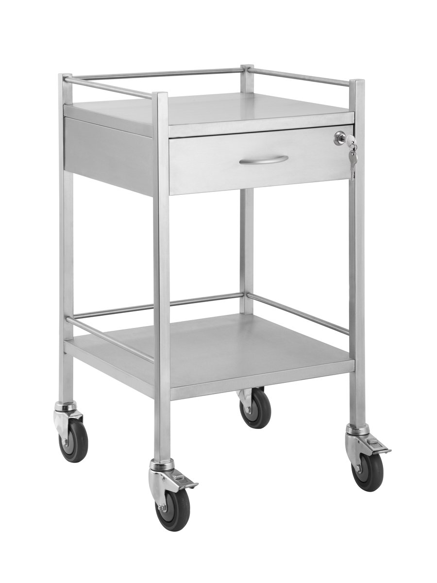 PacMed St/Sl Instrument Trolley 1 Drawer with Lock, 50 x 50 x 90cm Locking Front Wheels