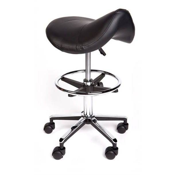 Premium Saddle Stool with Foot Ring- Black Upholstery