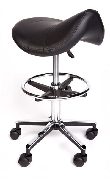 Premium Saddle Stool with Foot Ring- Black Upholstery