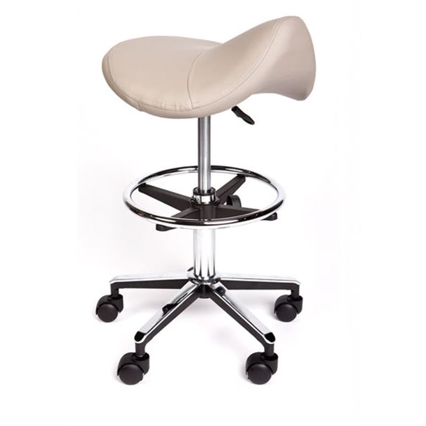 Premium Saddle Stool with Foot Ring- Grey Upholstery