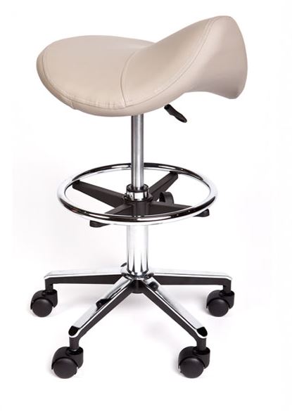 Premium Saddle Stool with Foot Ring- Grey Upholstery