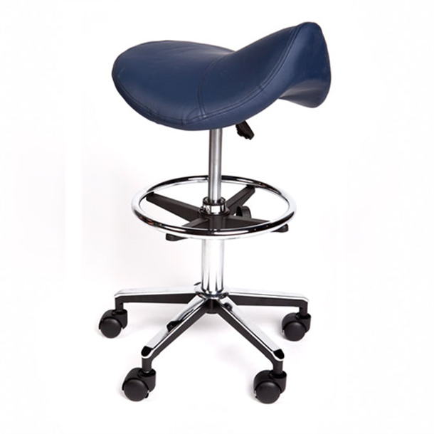 Premium Saddle Stool with Foot Ring- Navy Blue Upholstery