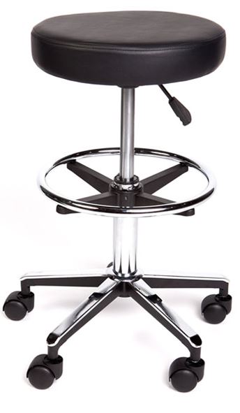 Premium Surgeons Stool with Foot Ring- Black Upholstery