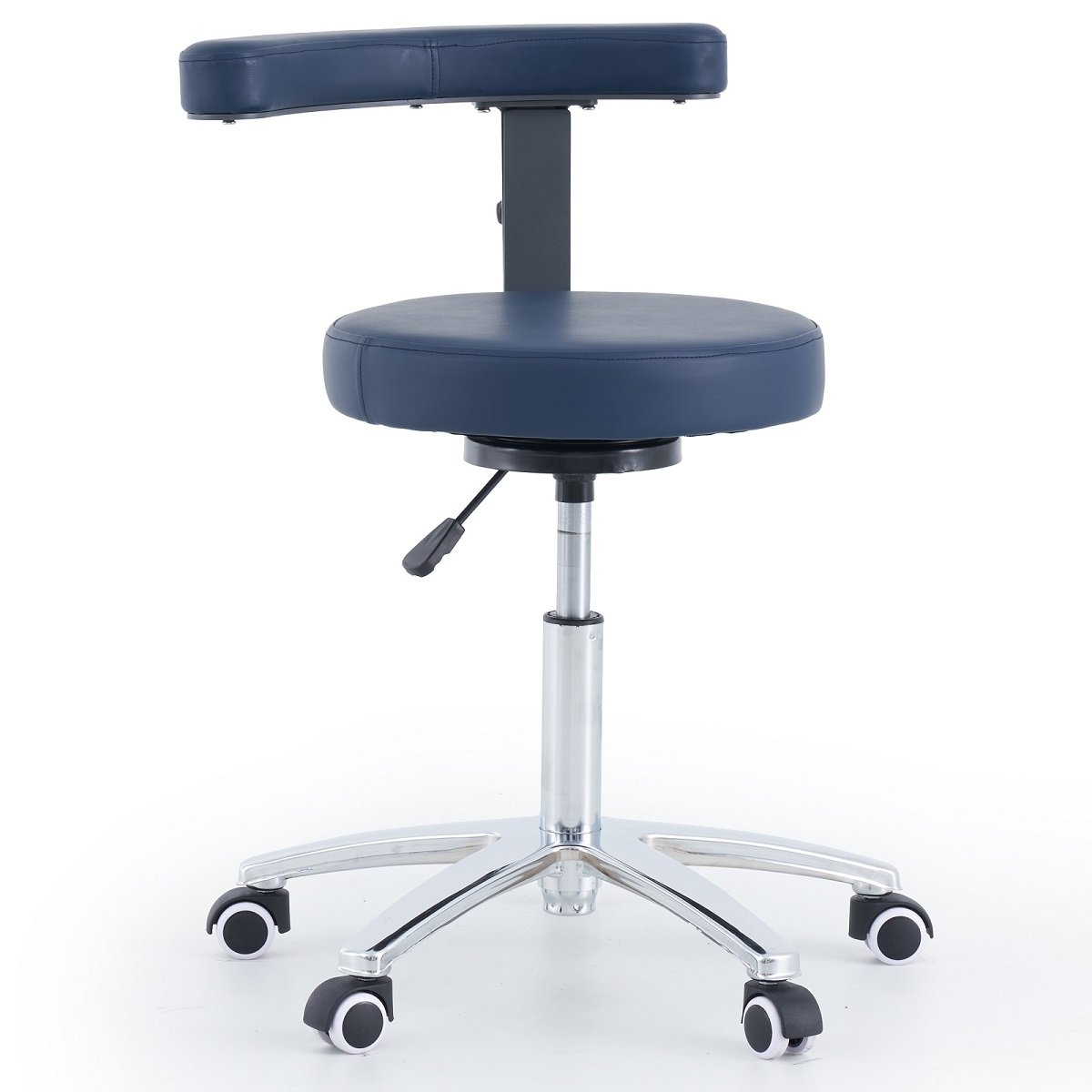 Round Stool with Armrest- Navy Blue Upholstery
