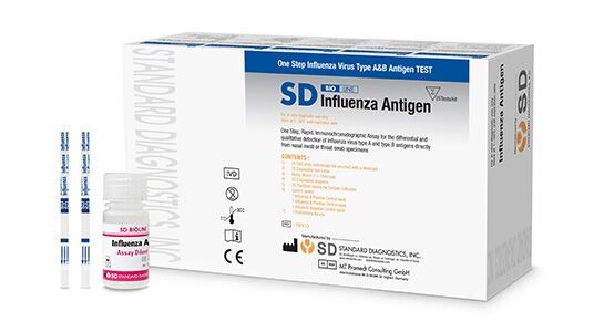 SD Bioline Influenza A/B Rapid Antigen Test Kit. Pack of 10