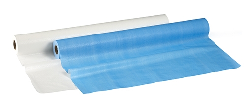 S+M Bed Cover Roll 72cm x 80m. Perforated at 50cm Intervals. Polyethylene Backed, Light Blue. Carton of 6 