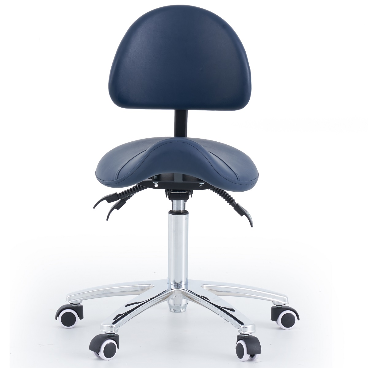 Saddle Stool with Backrest- Black Upholstery