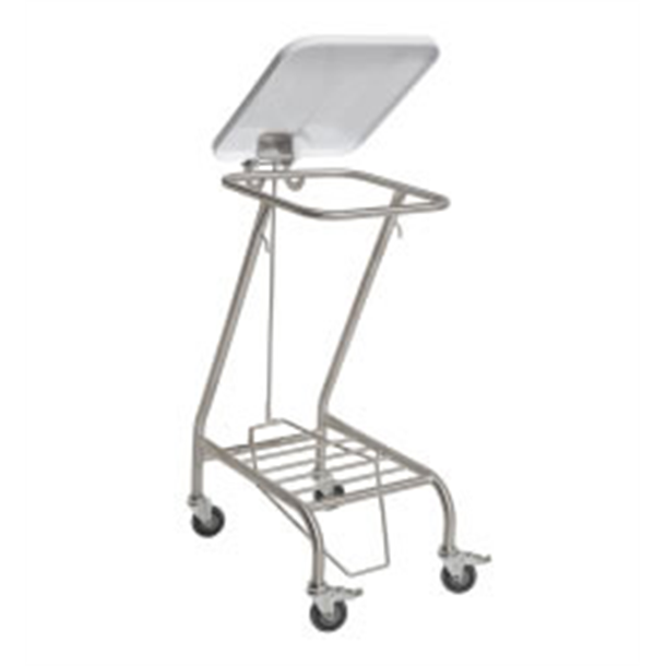 Single Stainless Steel Linen Skip Trolley with Foot Operated Lid and Castors