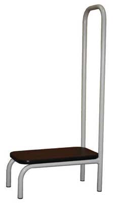 Single Step Stool with Hand Rail. Black Top and Grey Powder Coated Frame