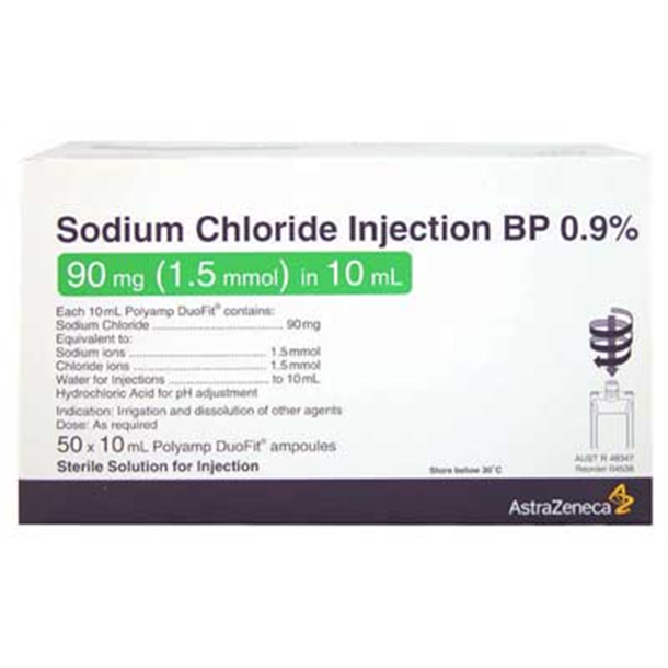 Sodium Chloride 0.9% 90mg 50 x 10ml Steri-Amps For Injection