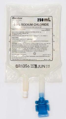 Sodium Chloride 0.9% IV Bag 250ml for Injection. Single Bag