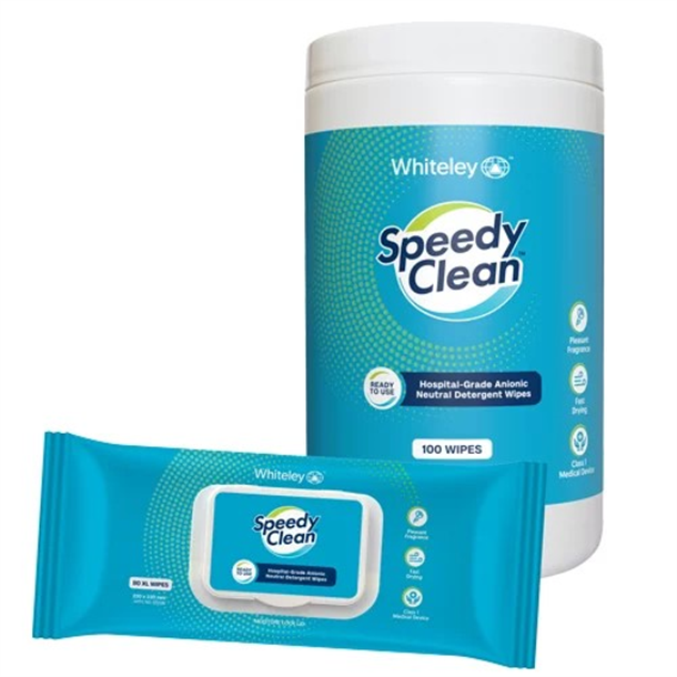 Speedy Clean Hospital Grade Anionic Neutral Detergent Wipes 180mm x 250mm. Tub of 100