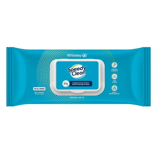 Speedy Clean Wipe-Hospital Grade Anionic Detergent Wipes. Flat Pack of 80