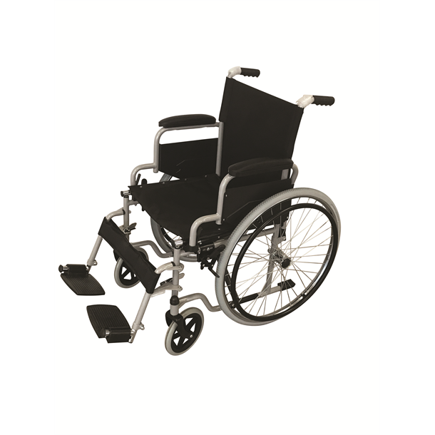 Standard Wheelchair, Powder Coated Black Steel, 60cm Rear Wheels, Swing Away Foot Rests & Arm Rests,110kg Capacity