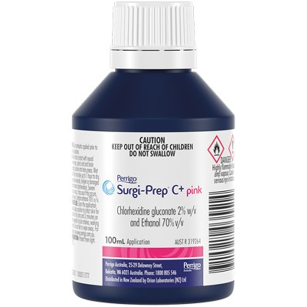 Surgi-Prep C+ 2% Chlorhexidine Gluconate & Ethanol 70% Pink. 100ml Bottle
