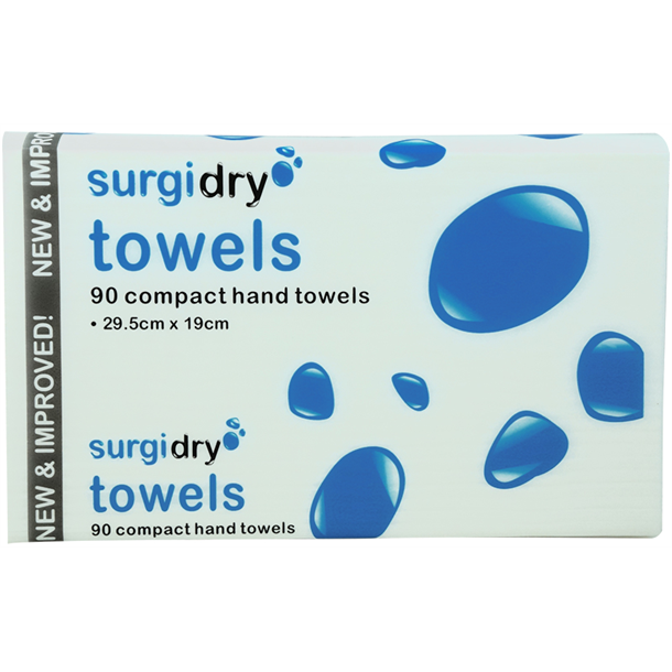 SurgiDry Interleaved Compact Hand Towels 29.5cm x 19cm. Carton of 24 Packs of 90