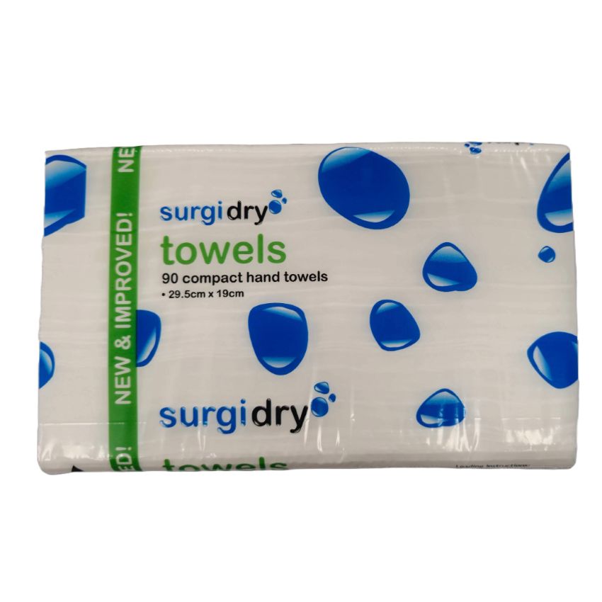 SurgiDry Interleaved Compact Hand Towels 29.5cm x 19cm. Carton of 24 Packs of 90